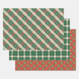 White, Green, Red Christmas Plaid Wrapping Paper Sheet