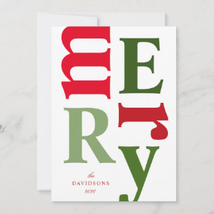 White Green Red Modern Merry Letters Holiday Card