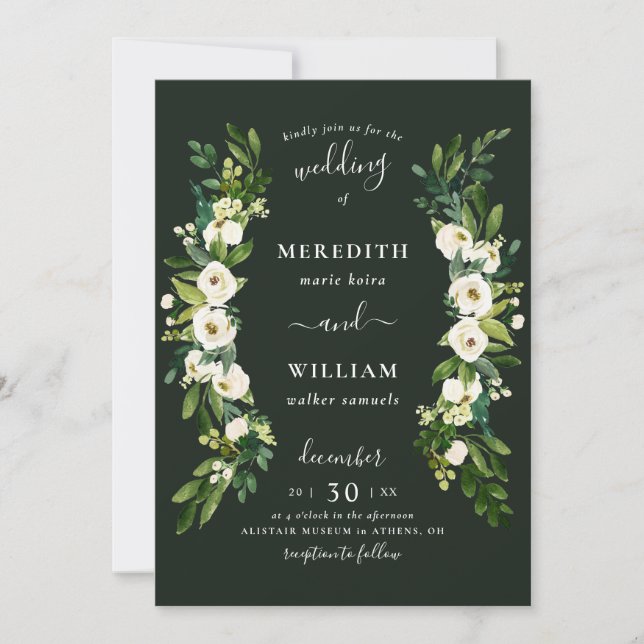 White Green Rose Garden Wedding Invitation (Front)