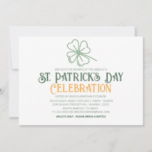 White & Green Shamrock St. Patrick's Day Party Invitation
