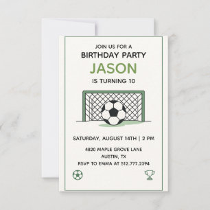 White & Green Soccer Birthday • Boys Sports Party Invitation