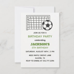 White & Green Soccer Birthday • Boys Sports Party Invitation