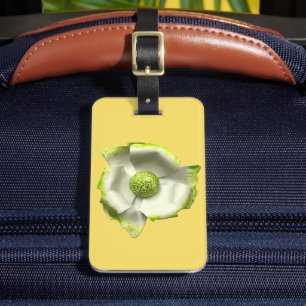 White Green Spring Blossom MOD Retro Flower 60s Luggage Tag