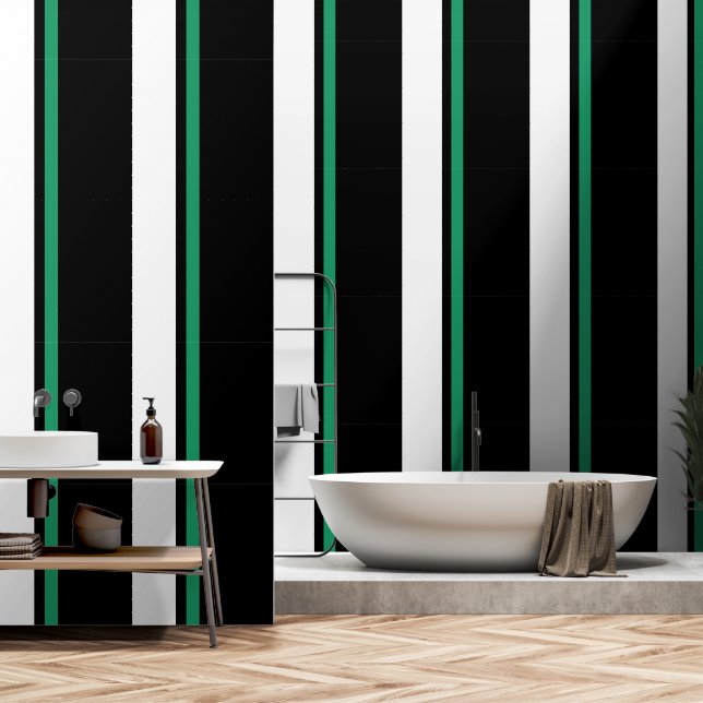 White  + Green  Stripe Black   Wallpaper (Bathroom)