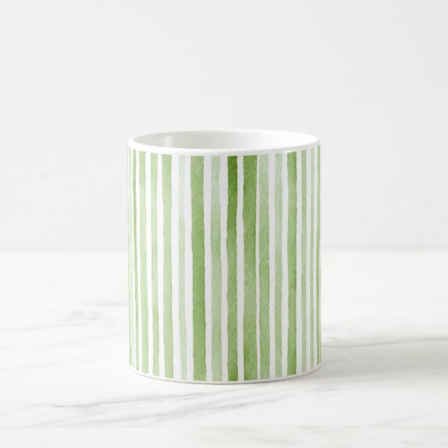 White Green Stripes Coffee Mug (Center)