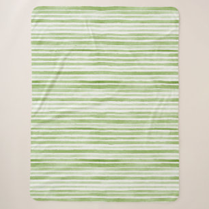 White Green Stripes Sherpa Blanket