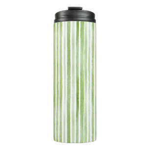 White Green Stripes Thermal Tumbler