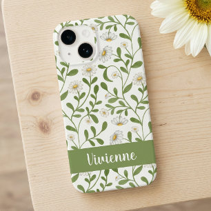 White Green Sunflower Watercolor Wildflower Name Case-Mate iPhone 14 Case