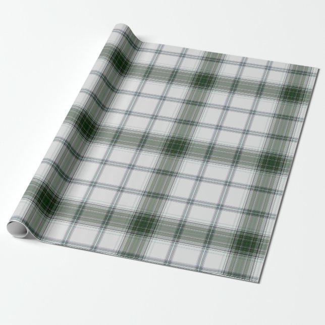 White Green Tartan Plaid Wrapping Paper (Unrolled)