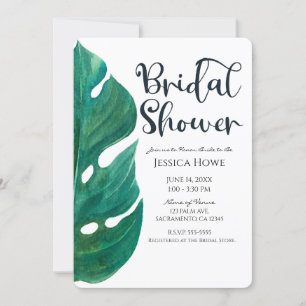 White & Green Tropical Leaf Classy Bridal Shower Invitation