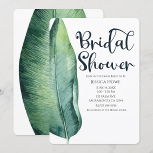 White & Green Tropical Leaf Classy Bridal Shower Invitation