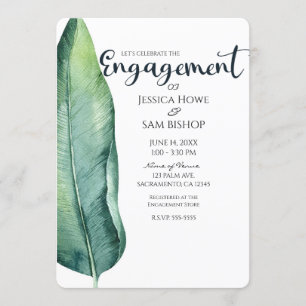 White & Green Tropical Leaf Classy Engagement Invitation