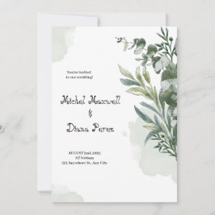 White Green Watercolor Floral Border Wedding Invit Invitation