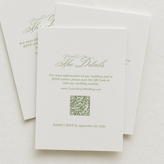 White & Green Wedding Details RSVP Qr Code Enclosure Card (Creator Uploaded)