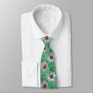 White Green Yellow Orange Red Daisy Flowers Tie