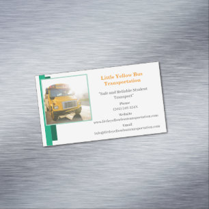 White Green Yellow School Bus Driver Magnetic Business Card