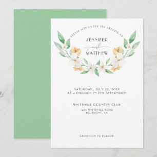 White Green Yellow Watercolor Floral Wedding Invitation