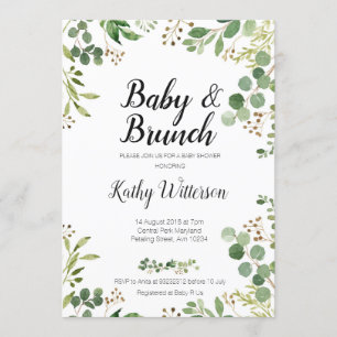 white greenery baby brunch shower invitation