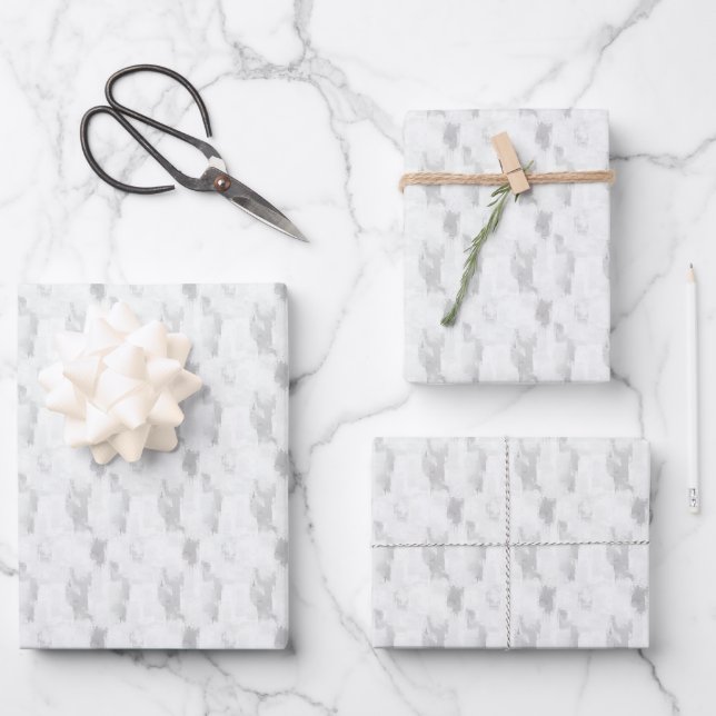 White & Grey Abstract Paint Wrapping Paper Sheet (Front)