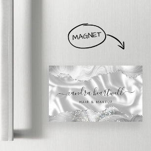 White Grey Agate Silver Glitter Luxury Magnetic Business Card