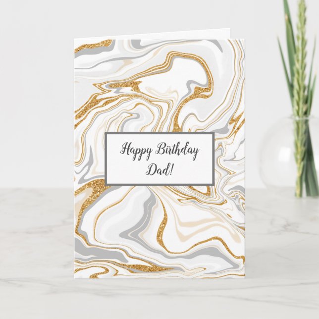 White, Grey and Gold Marble Dad's Birthday  Card (Front)