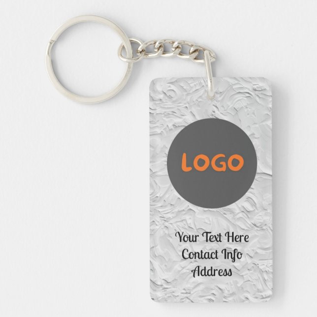 White & Grey Background Custom Logo & QR Code Key Ring (Front)