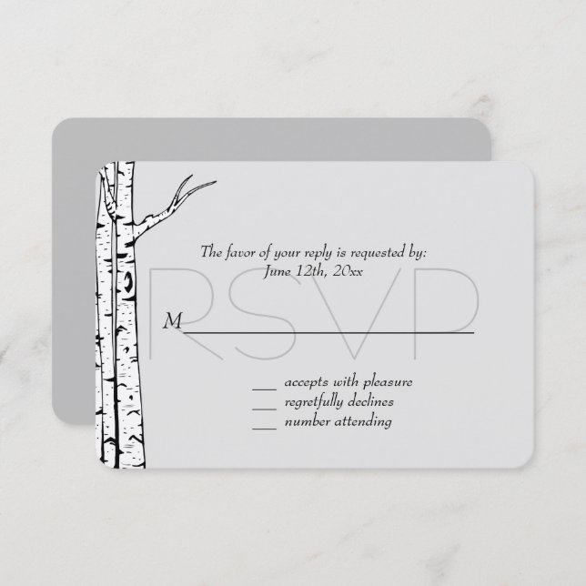White Grey Birch Trees Wedding RSVP (Front/Back)