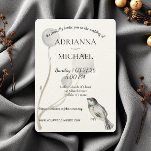 White, Grey, Bird Rustic Wedding Invitation