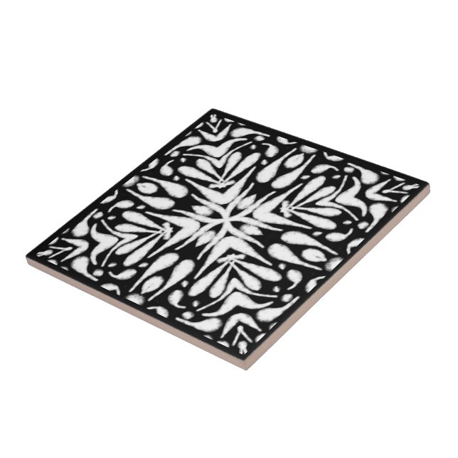 White Grey Black Abstract Fuzzy Bottlebrush Art Tile (Side)