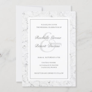 White grey black marble elegant modern wedding invitation