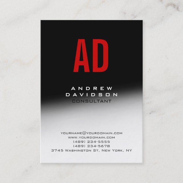 White Grey Black Red Monogram Business Card (Front)