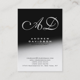 White Grey Black Script Monogram Business Card