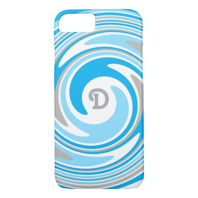White Grey Blue Swirl Abstract Monogram Case-Mate iPhone Case (Back)