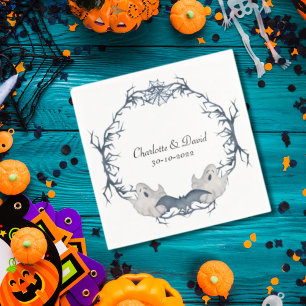 White Grey Boo Ghost Bat Halloween Wreath Wedding Napkin