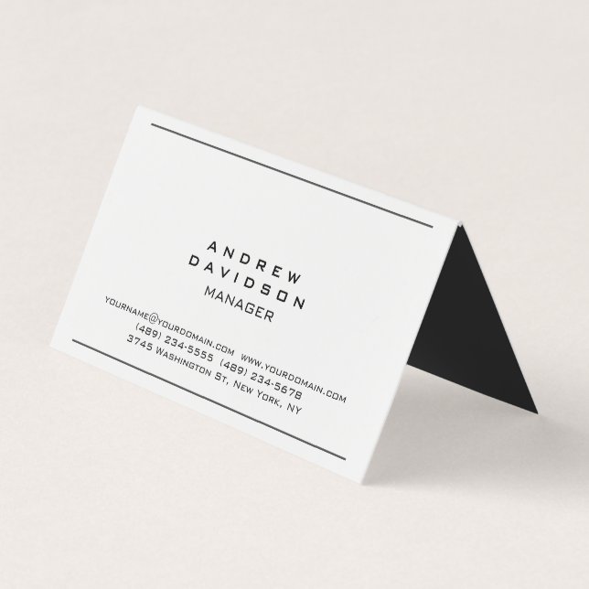 White Grey Border Trendy Plain Chic Business Card (Front)