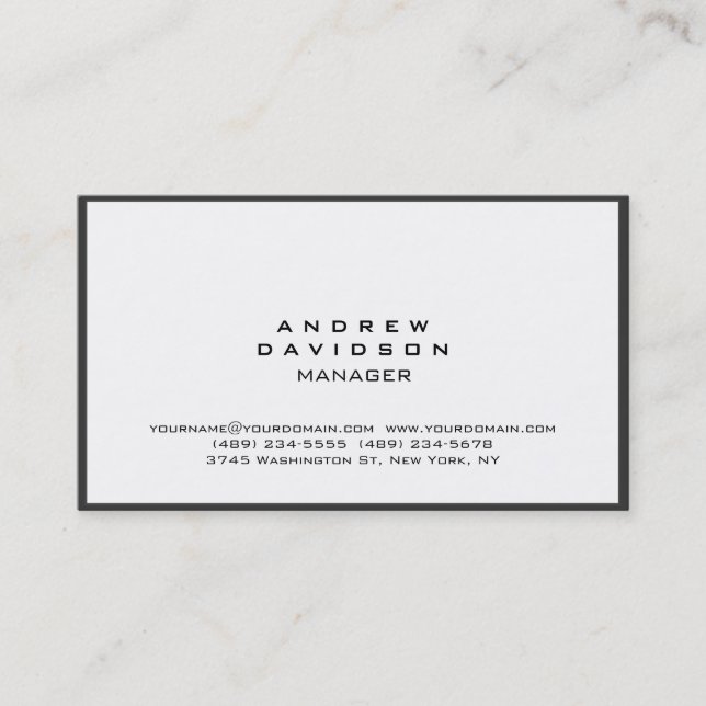 White Grey Border Trendy Plain Chic Business Card (Front)