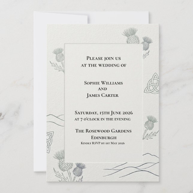 White Grey Botanical Wedding Invitation (Front)