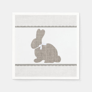 White Grey Burlap Rustic Bunny Easter Baby Shower Napkin