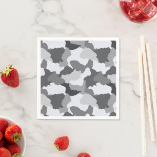 White Grey Camo   Snow Camouflage Napkin