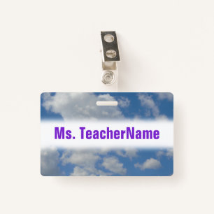 White/Grey Clouds and Blue Sky + Teacher Name ID Badge