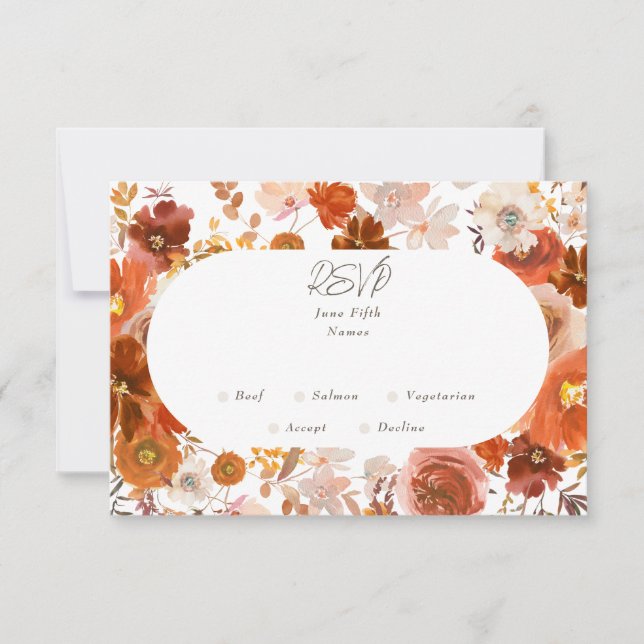 White Grey Copper Floral Botanical Wedding Arch RSVP Card (Front)