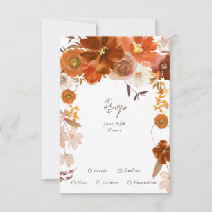 White Grey Copper Floral Botanical Wedding RSVP Card