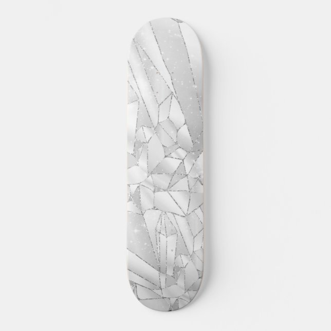 White Grey Crystal Skateboard Deck (Front)