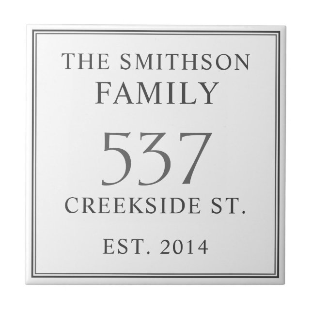 White & Grey Date Established Address House Plaque Tile (Front)