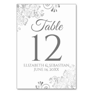 White & Grey Elegant Filigree Wedding Table Number