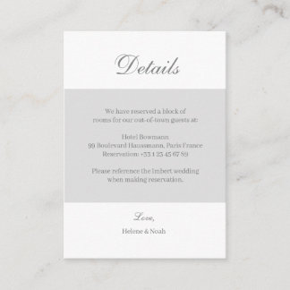 White Grey Elegant Wedding Hotel Detail Enclosure Card