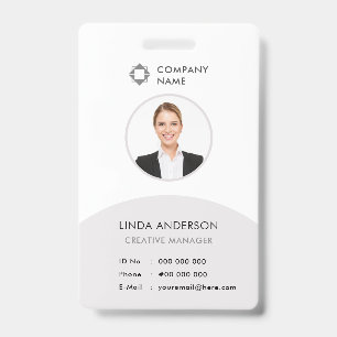 White Grey Employee Photo ID Company Logo Classy Badge