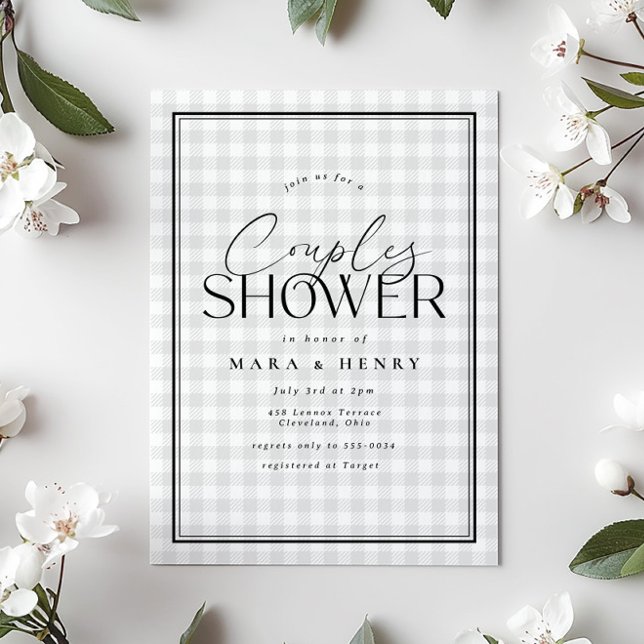 White Grey Farmhouse Gingham Couples Bridal Shower Invitation (Creator Uploaded)