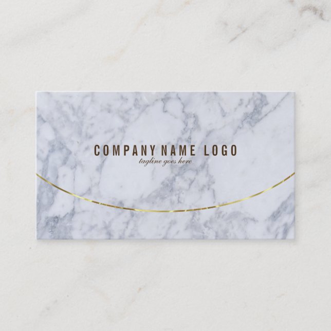 White & Grey Faux Marble Gold Accents Business Card (Front)