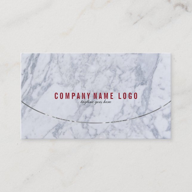 White & Grey Faux Marble Silver Accents Business Card (Front)